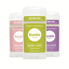 HUMBLE BRANDS aluminum-free deodorant stick bergamot-ginger close-up for fresh daytime confidence.