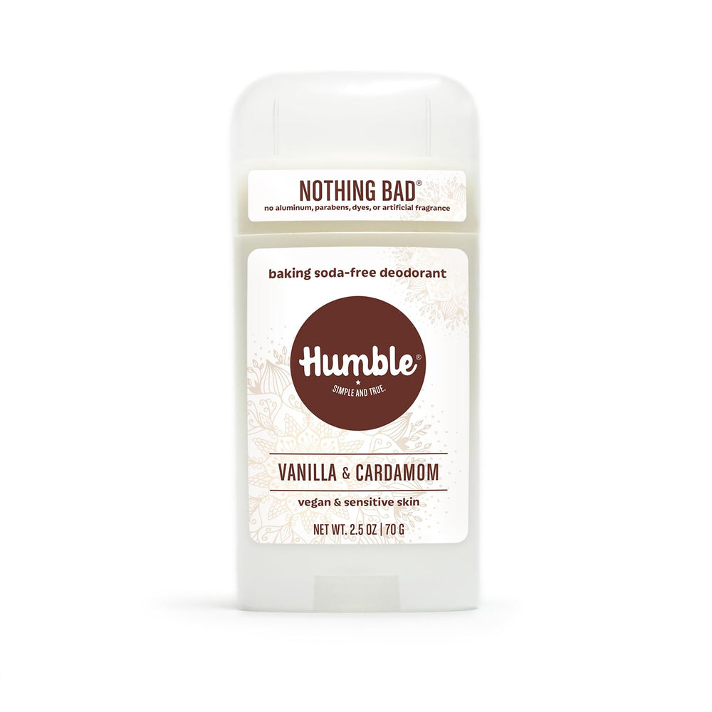 Humble Brands vegan deodorant vanilla-cardamom application for a smooth daily glide.