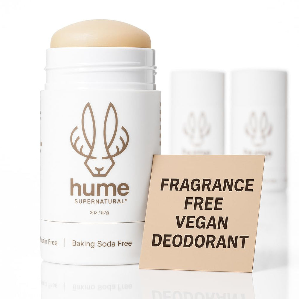 Hume Supernatural clear-stick deodorant glides on smoothly for all-day freshness.