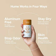 Hume Supernatural Out West pack back view highlights recyclable packaging with plant powered formula.