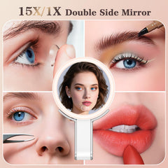 HUNCAB travel makeup mirror placed on a desk, showcasing its sleek design.