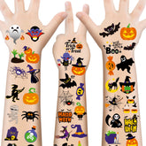 Huskein four-sheet Halloween tattoo set with spooky designs for kids' party favors.