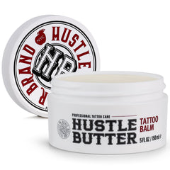 Hustle Butter Deluxe tattoo balm 5oz tube for aftercare and moisturized healing.