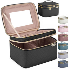 HXLGMD large makeup bag with mirror for on the go touch ups and organized storage