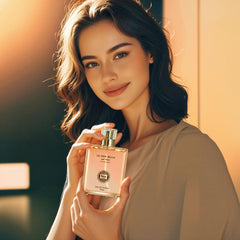 Hybrid & Company La Vida Bella spray mist captured mid-application for smooth, even distribution.