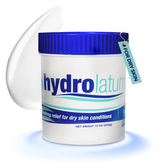 Hydrolatum Moisturizing Cream Tub closeup highlights creamy texture for dry skin relief.