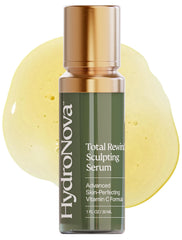 HYDRONOVA Total Rewind Serum bottle shows sleek design for radiant daytime brightening
