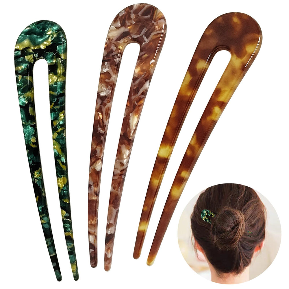 HYFEEL U-shape hair pin green 3-pack for elegant updos with light hold
