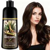Hynqor dark brown dye shampoo bottle – convenient at-home gray coverage.