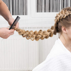 HYOUJIN carbon hair rat tail comb parting-line for clean sections.