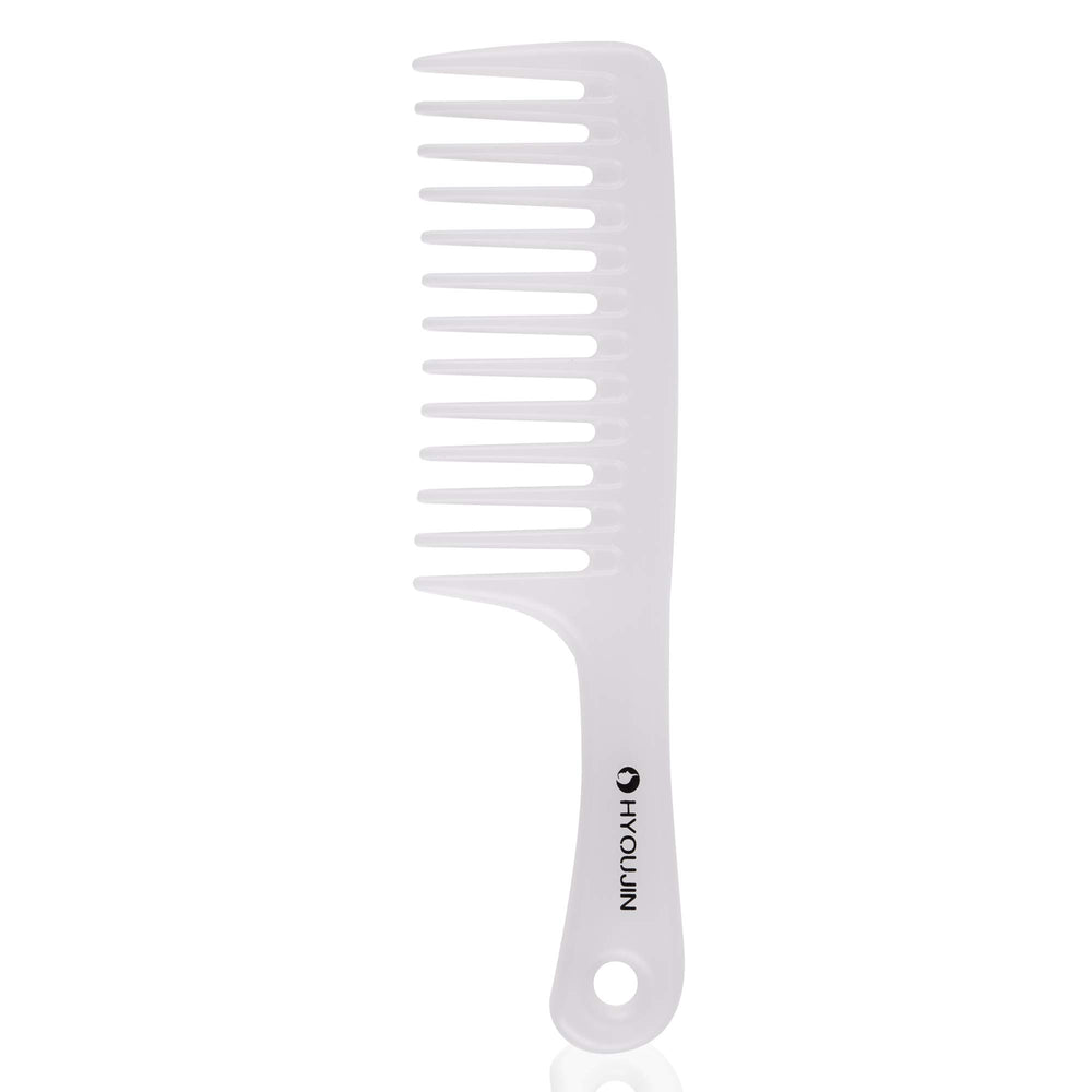 HYOUJIN wide-tooth paddle comb in white for gentle detangling with less tugging.