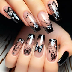 HZJXRT black butterfly press-on nails for quick chic upgrade