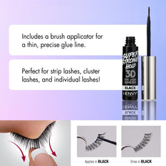 i-ENVY lash glue black tube highlights water-resistant formula for lasting wear.