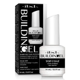 IBD Builder Gel Top Coat bottle provides a glossy, durable nail finish.