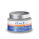 IBD Hard Gel clear bottle showcases crystal-clear finish for durable overlays.