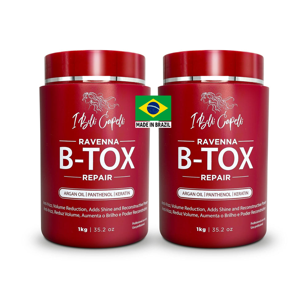 I Belli Capelli Ravenna Repair B-ToX bottle showcases formaldehyde-free treatment for frizz control.