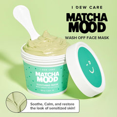 I DEW CARE Matcha Mood jar closeup highlights creamy texture and green tea notes.