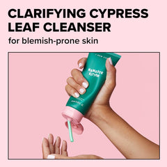 I DEW CARE Namaste Kitten green cleanser closeup showing creamy lather for blemish-prone skin.
