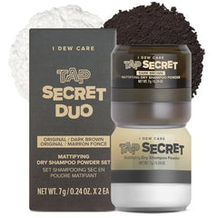 I DEW CARE Tap Secret Original dry shampoo bottle close-up showing benzene-free formula for quick refresh