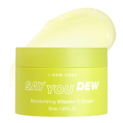 I DEW CARE Vitamin C Face Moisturizer dual-layer jar shows radiant hydration.