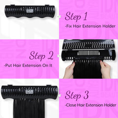 IDN Beauty hair extension holder stand mounted in bathroom setup for easy care routines