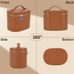 IEMIEBOAMGNOY leather makeup bag travel-friendly size fits carry-ons while keeping cosmetics secure
