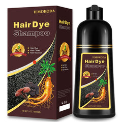 iemokoda Hair Dye Shampoo Coffee bottle pour demonstrates quick gray coverage and easy dye release.