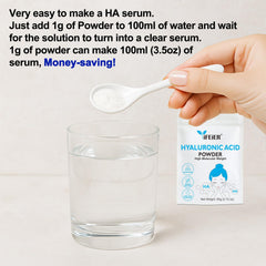 iFEiER Hyaluronic Acid Powder pouring into water for simple serum prep.