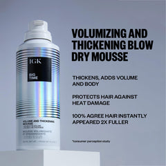 IGK BIG TIME Volume Mousse foam dispense highlights airy texture and easy application.