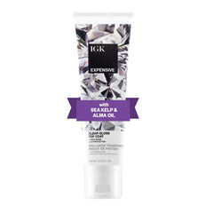 IGK Expensive bottle closeup showing a glossy UV-protect glaze for color protection
