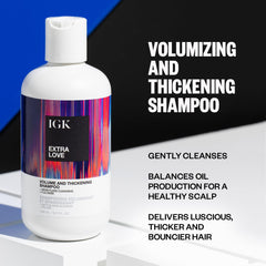 IGK Extra Love bottle pour emphasizes lightweight cleansing for oily-prone scalps