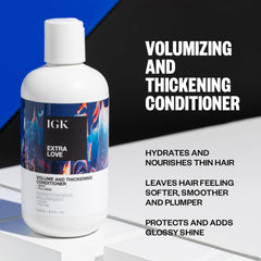 IGK Extra Love label close-up shows vegan and cruelty-free formula.
