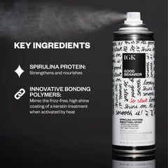 IGK GOOD BEHAVIOR heat-protectant mist applied on damp hair before blow-drying.