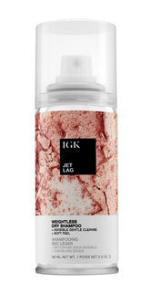 IGK Jet Lag bottle shows weightless dry shampoo for quick refresh and oil absorption