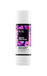IGK Mixed Feelings drops bottle front showing purple toning concept to banish brass