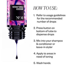 IGK Mixed Feelings drops pour demonstrates pigment blending into styling products