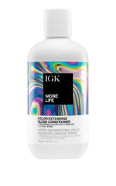 IGK MORE LIFE color extending gloss conditioner bottle shows color-safe gloss.
