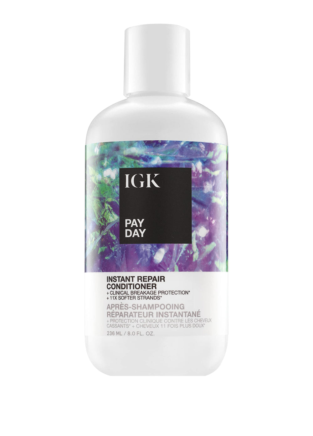 IGK Pay Day bottle front highlights premium packaging and bond-building repair potential.