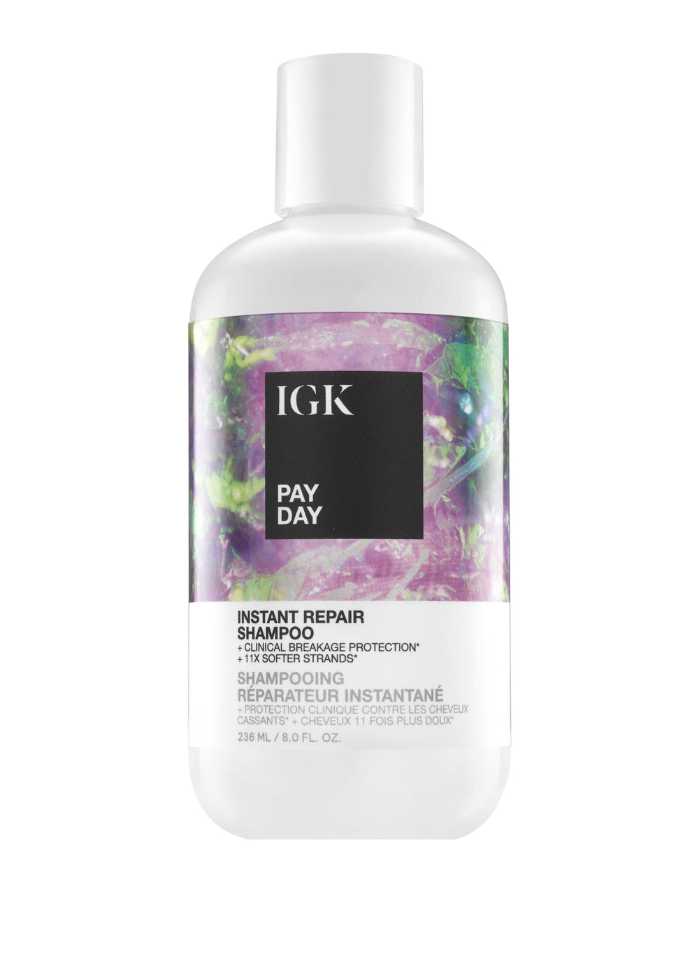 IGK PAY DAY bottle pour shows bond-building protection for smoother hair