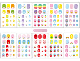 IHUKEIT kids nail stickers featuring fruits, rainbows, stars, and clouds for vibrant, easy nail art.