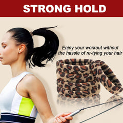 IKOCO leopard-print hair tie on ponytail complements outfits with crease-free look
