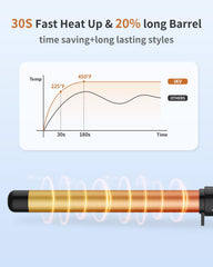 IKV 1-inch curling wand LCD display shows precise temperature control.