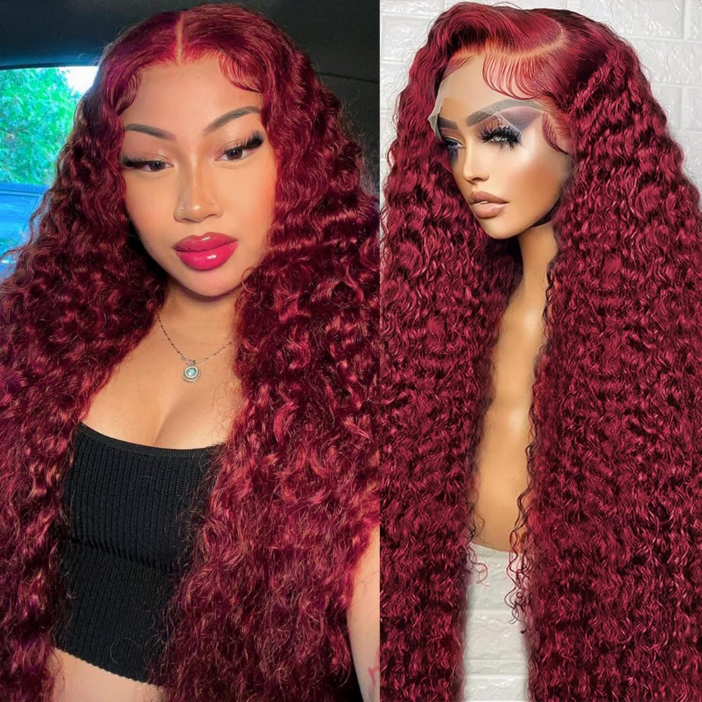 ILHILH 99J Burgundy lace-front wig front view with natural hairline for daily wear