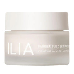 ILIA Barrier Build Cream jar closeup shows cushiony texture for soothing hydration