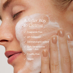 ILIA The Cleanse foaming close-up shows a light, soft lather for makeup removal.