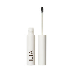 ILIA In Frame Brow Gel tube closeup shows clear, long-lasting hold