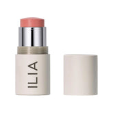ILIA Multi-Stick Whisper lip close-up shows peach pink color for natural daytime glow