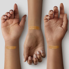 ILIA skin tint swatch on skin showing dewy buildable coverage