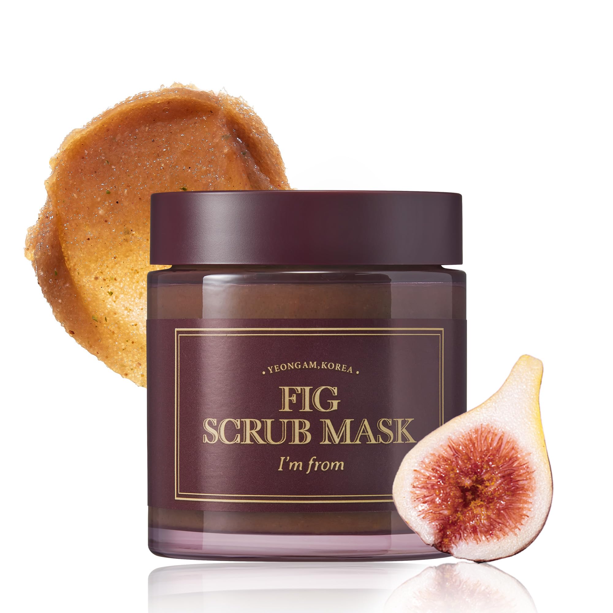 I'm from Fig Scrub Mask packaging highlights natural ingredients for gentle exfoliation.