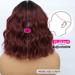 Monaluxe Synthetic Bob Wig with Bangs for Women Burgundy Synthetic Heat Resistant Loose Curly Wavy Wig Short Wine Red Glueless Bob Wig Everyday Hairstyle